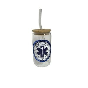 NEW custom GLASS TUMBLER bamboo lid‎ GLASS STRAW handmade EMT